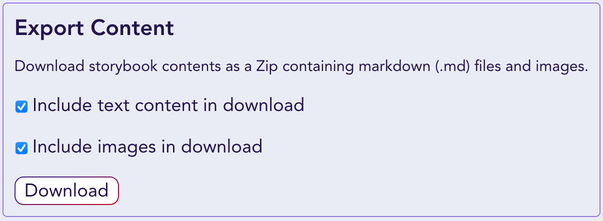 Export Options in the Settings modal