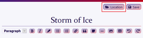 Screenshot showing the location button in the upper right corner of the editor